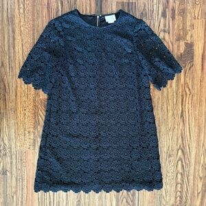 Kate Spade black floral lace dress, knee length, lined, zip up back, size 14